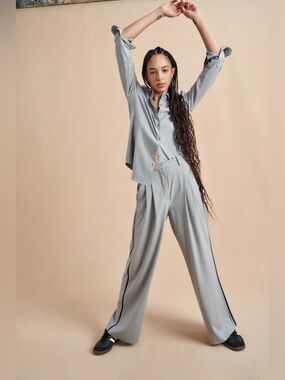 La Ligne Selby Trouser Wide-Leg Trousers with Contrast Stripe Size 6